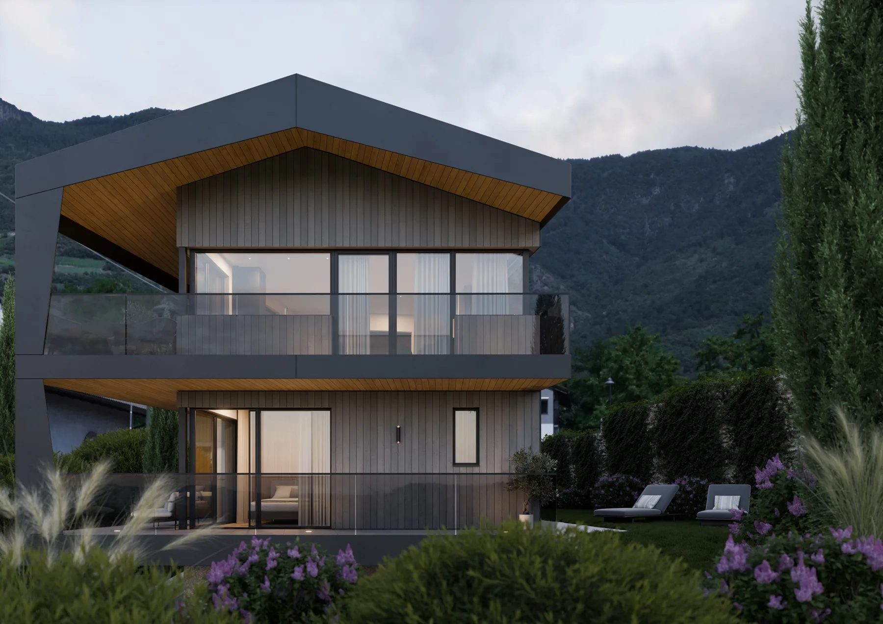 Villa M in der Abenddämmerung